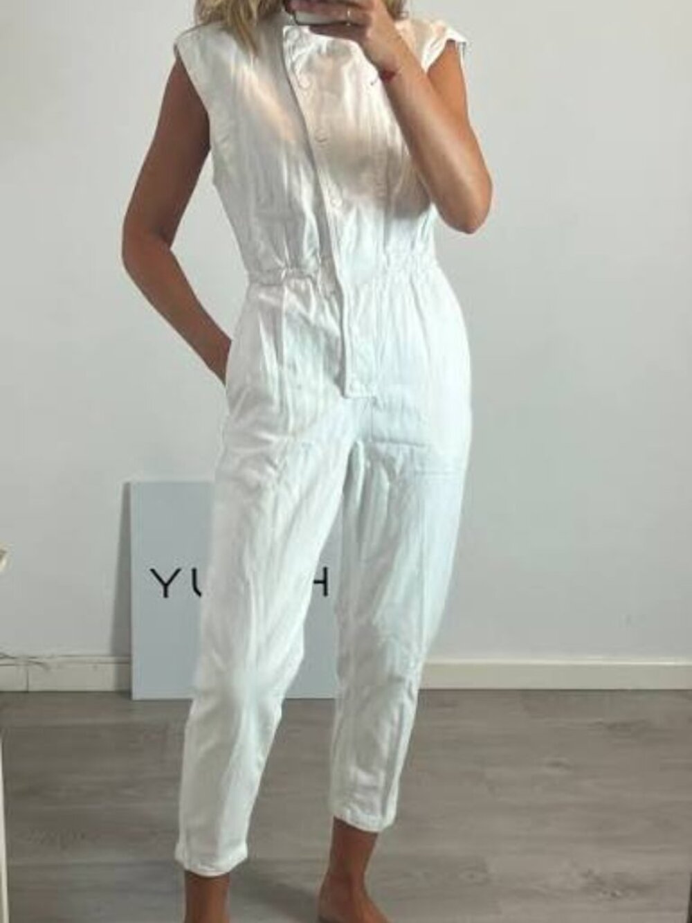 Zara White Denim Jumpsuit